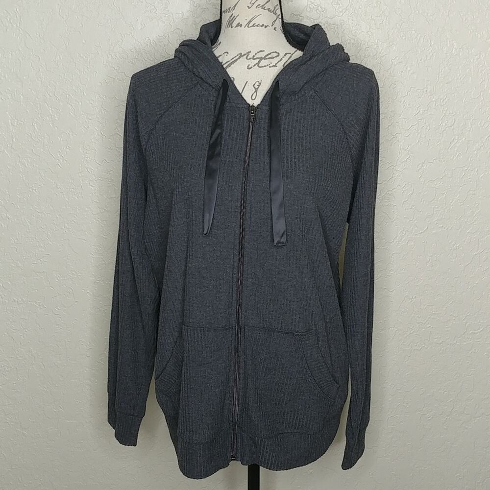 Torrid Sleep Zip Front Ribbed Hooded Jacket Gray